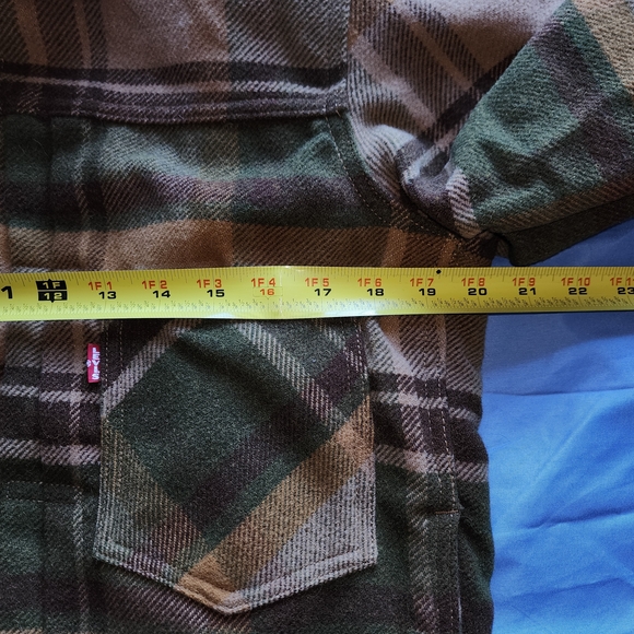 LEVI'S MEN'S PLAID WOOL- BLEND SHERPA-LINED TRUCKET JACKET BROWN/GREEN SZ SMALL - Picture 12 of 13